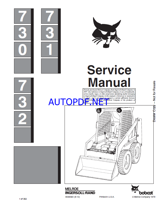 Bobcat 731 Loader Service Manual (6556583) (SN 499911001-499999999)