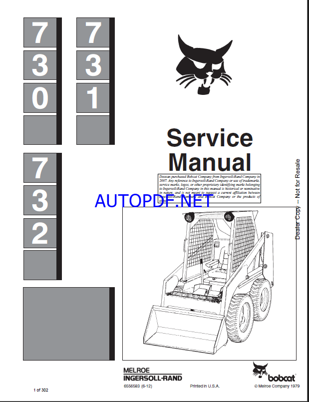 Bobcat 731 Loader Service Manual (6556583) (SN 500611001-500699999)