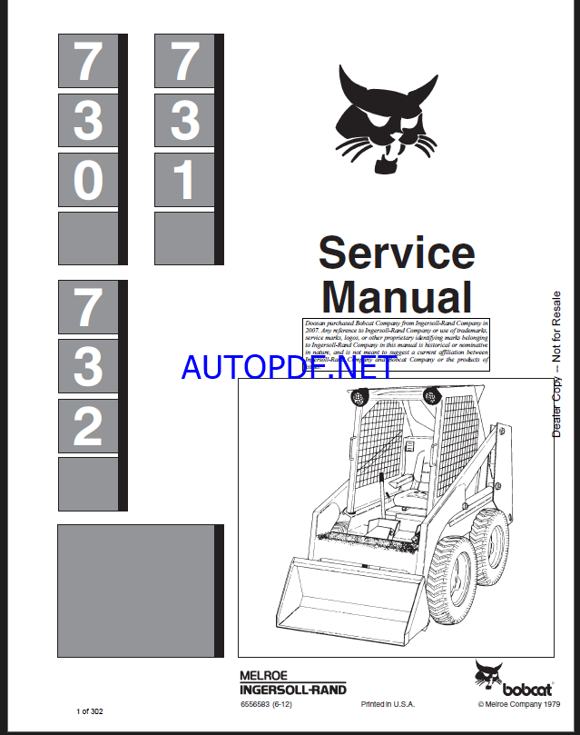 Bobcat 732 Loader Service Manual (6556583) (SN 500011000-500099999)