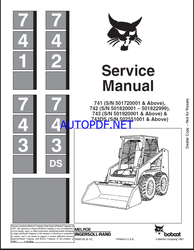 Bobcat 743 Loader Service Manual (6566109) (SN 502511001-502599999)