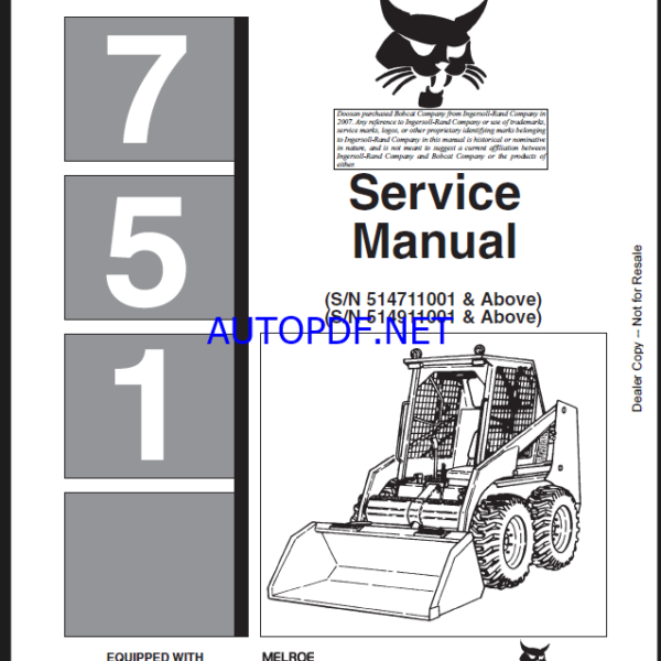 Bobcat 751 Loader Service Manual (6724925) (SN 514711001-514799999)