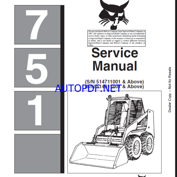 Bobcat 751 Loader Service Manual (6724925) (SN 514911001-514999999)