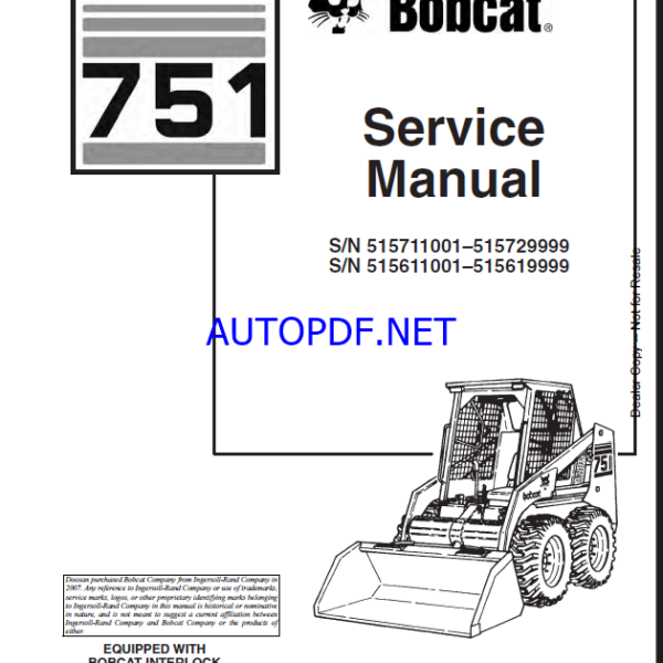 Bobcat 751 Loader Service Manual (6900443) (SN 515611001-515619999)