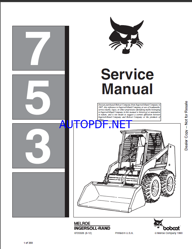 Bobcat 753 Loader Service Manual (6720326) (SN 508611001-508629999)