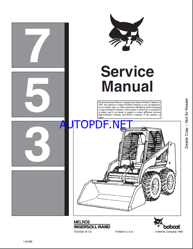 Bobcat 753 Loader Service Manual (6720326) (SN 511011001-511099999)