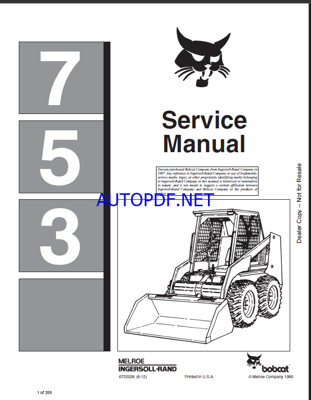 Bobcat 753 Loader Service Manual (6720326) (SN 511350001-511399999)
