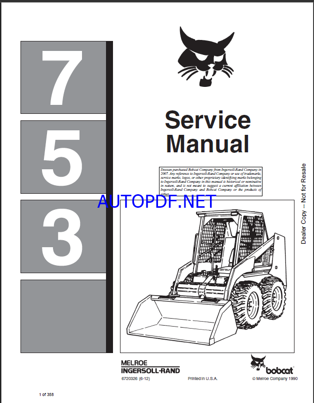 Bobcat 753 Loader Service Manual (6720326) (SN 511350001-511399999)
