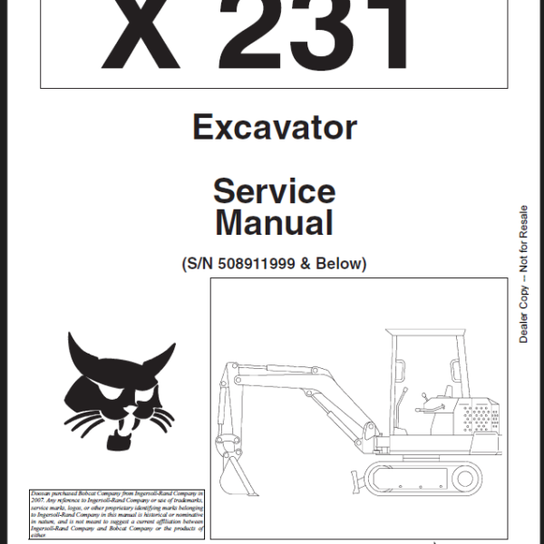 Bobcat 231 Excavator Service Manual (6720496) (SN 508911001-508911999)