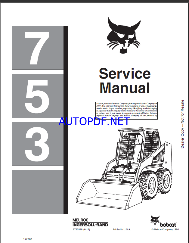 Bobcat 753 Loader Service Manual (6720326) (SN 512211001-512211999)