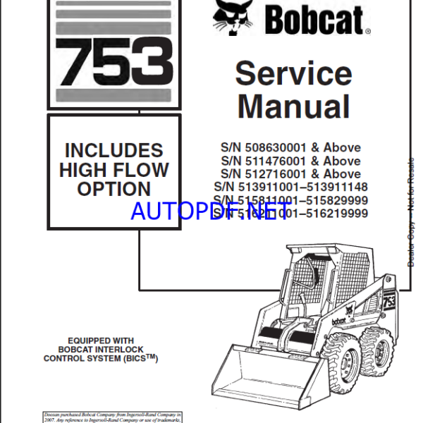 Bobcat 753 Loader Service Manual (6900090) (SN 508630001-508699999)