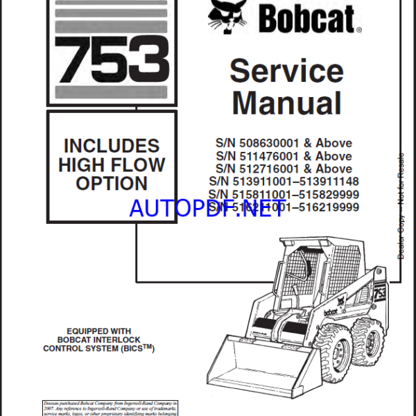 Bobcat 753 Loader Service Manual (6900090) (SN 511476001-511499999)