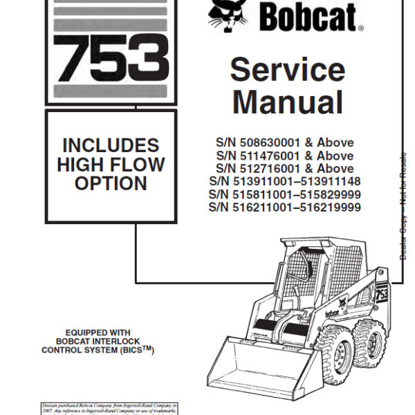Bobcat 753 Loader Service Manual (6900090) (SN 512716001-512799999)