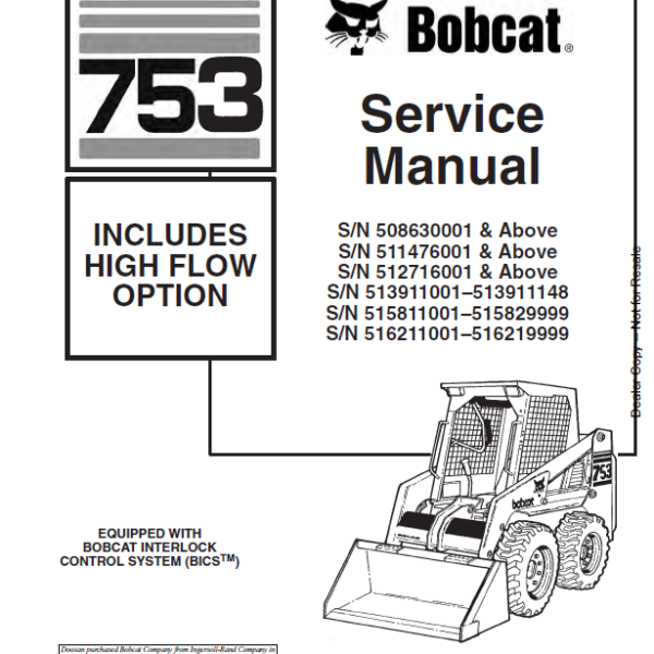 Bobcat 753 Loader Service Manual (6900090) (SN 513911001-513911148)