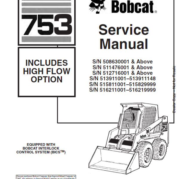Bobcat 753 Loader Service Manual (6900090) (SN 515811001-515829999)