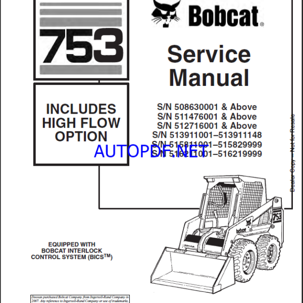Bobcat 753 Loader Service Manual (6900090) (SN 516211001-516219999)