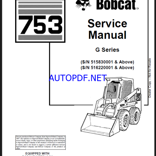 Bobcat 753 Loader Service Manual (6900976) (SN 516220001-516299999)