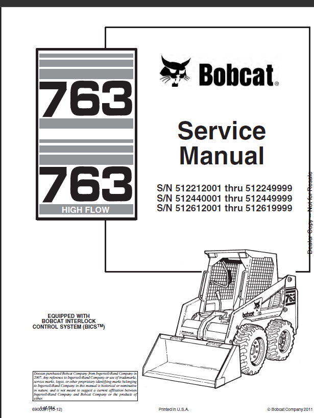 Bobcat 763 Loader Service Manual (6900091) (SN 512440001-512449999)