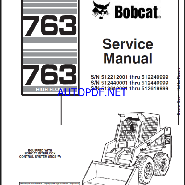 Bobcat 763 Loader Service Manual (6900091) (SN 512612001-512619999)