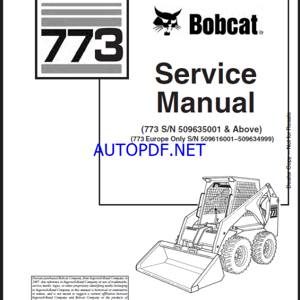 Bobcat 773 Loader Service Manual (6900092) (SN 509616001-509634999)
