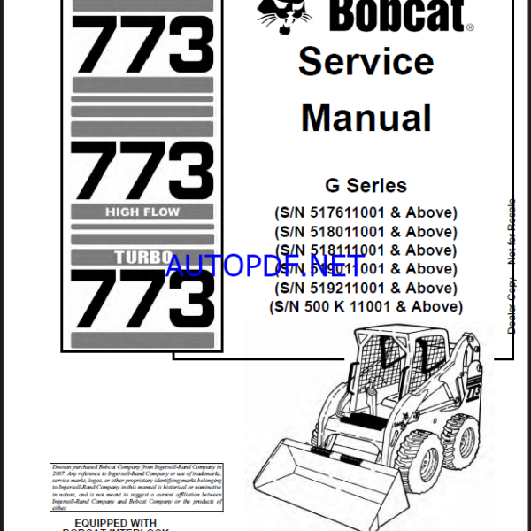 Bobcat 773 Loader Service Manual (6900834) (SN 500K11001-500K99999)