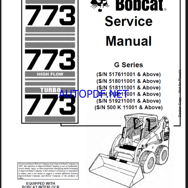 Bobcat 773 Loader Service Manual (6900834) (SN 518011001-518099999)