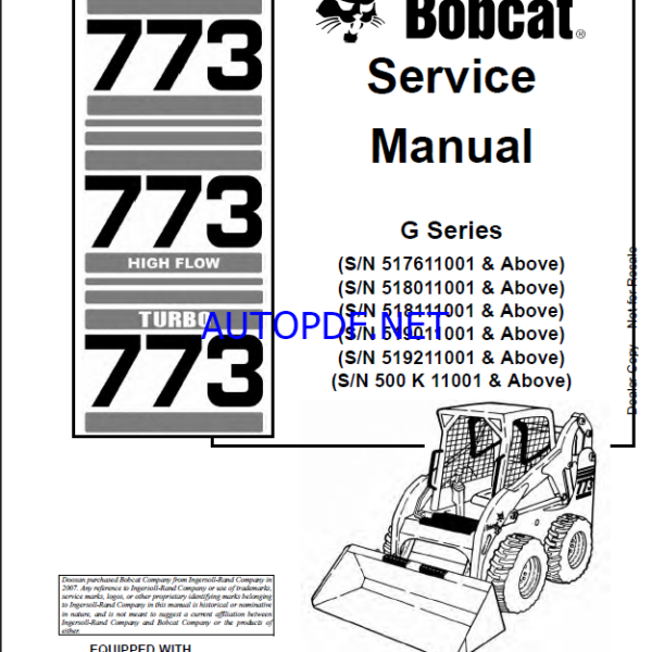 Bobcat 773 Loader Service Manual (6900834) (SN 518111001-518199999)