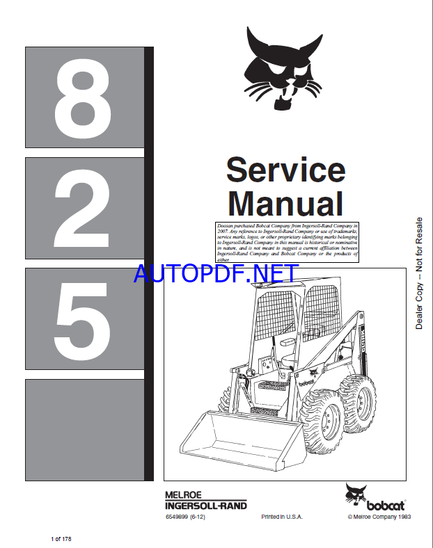 Bobcat 825 Loader Service Manual (6549899) (SN 495811001-495899999)