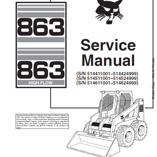Bobcat 863 Loader Service Manual (6724799) (SN 514411001-514424999)
