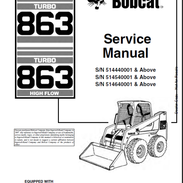 Bobcat 863 Loader Service Manual (6900942) (SN 514640001-514699999)
