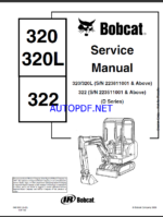 Bobcat 320 Excavator Service Manual (6901062) (SN 223811001-223899999)