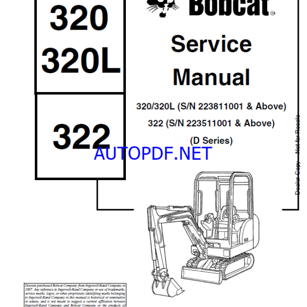 Bobcat 320 Excavator Service Manual (6901062) (SN 223811001-223899999)