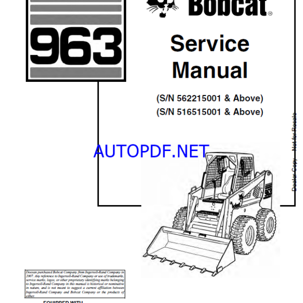 Bobcat 963 Loader Service Manual (6900988) (SN 516515001-516599999)