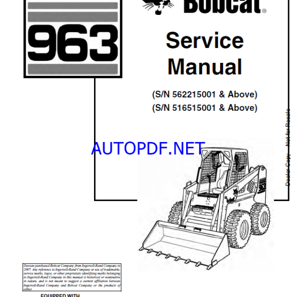 Bobcat 963 Loader Service Manual (6900988) (SN 562215001-562299999)