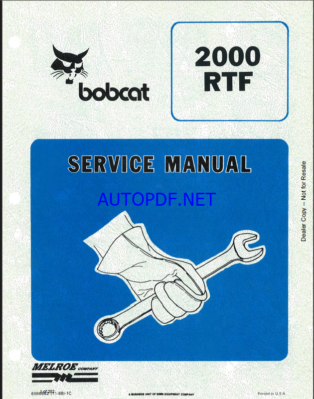 Bobcat 2000 Loader Articulated Service Manual (6566662) (SN 503015001-503099999)