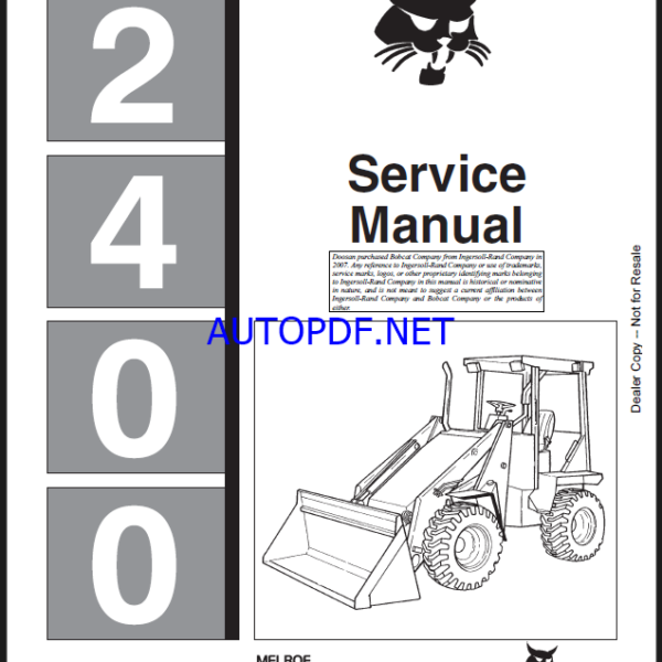 Bobcat 2410 Loader Articulated Service Manual (6720455) (SN 509212001-509212999)