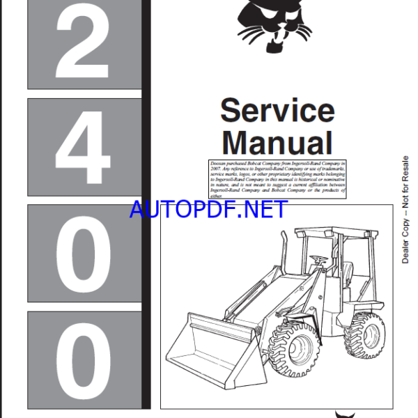 Bobcat 2400 Loader Articulated Service Manual (6720455) (SN 506511001-506599999)