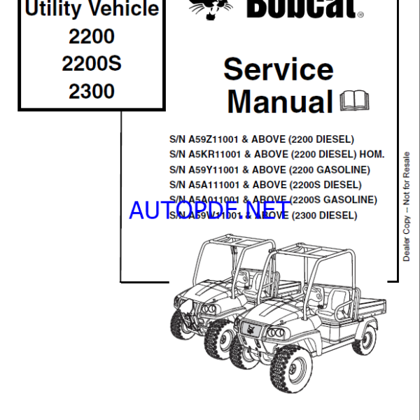 Bobcat 2300 Utility Vehicle Service Manual (6904893) (SN A59W11001-A59W99999)