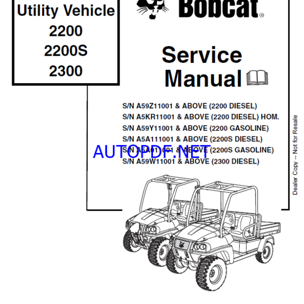 Bobcat 2200 Utility Vehicle Service Manual (6904893) (SN A59Y11001-A59Y99999)