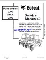 Bobcat 2200 Utility Vehicle Service Manual (6904893) (SN A5A111001-A5A199999)