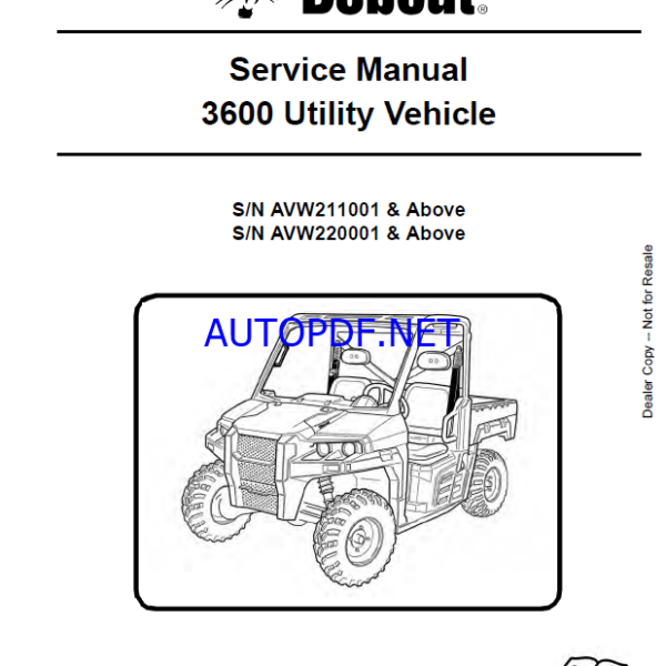 Bobcat 3600 Utility Vehicle Service Manual (6990371) (SN AVW211001-AVW299999)