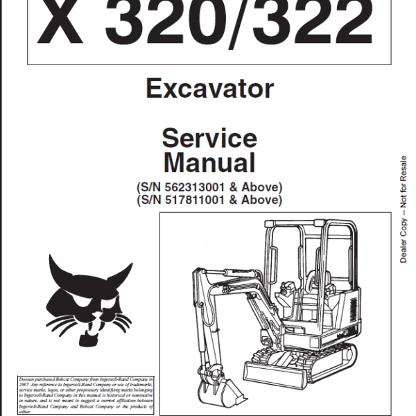 Bobcat 322 Excavator Service Manual (6724910) (SN 517811001-517899999)