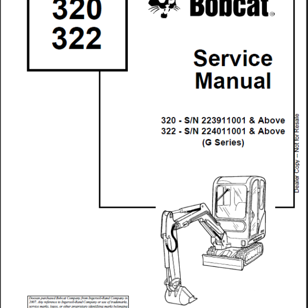 Bobcat 322 Excavator Service Manual (6902668) (SN 224011001-224099999)