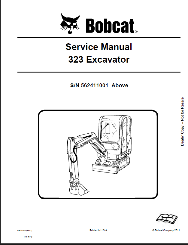 Bobcat 323 Excavator Service Manual (6903380) (SN 562411001-562499999)