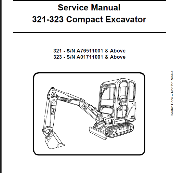 Bobcat 323 Excavator Service Manual (6986731) (SN A01711001-A01799999)