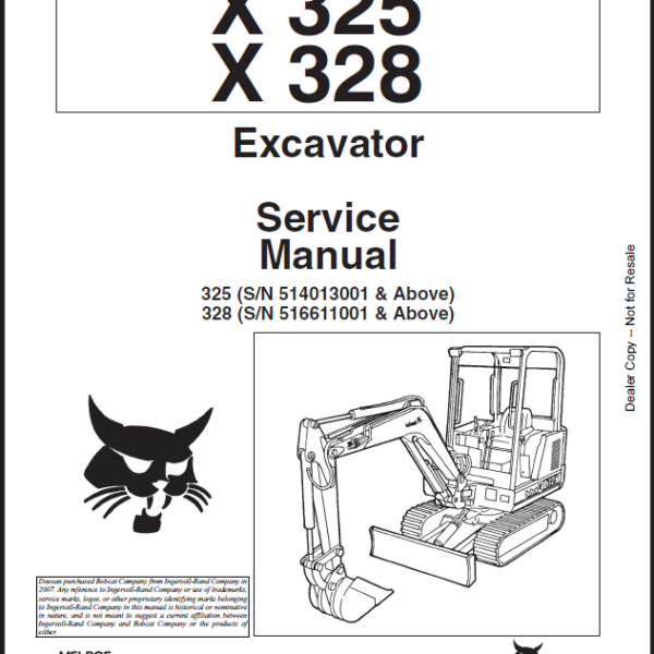 Bobcat 325 Excavator Service Manual (6900462) (SN 514013001-514099999)