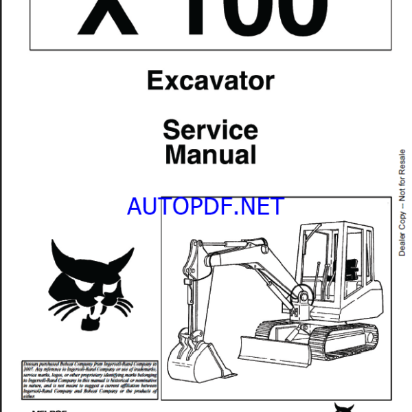 Bobcat 100 Excavator Service Manual (6570483) (SN 504911001-504911999)