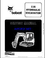 Bobcat 116 Excavator Service Manual (6570484) (SN 505011001-505011999)