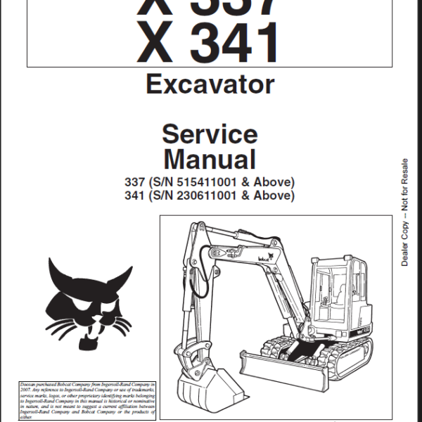 Bobcat 337 Excavator Service Manual (6900380) (SN 515411001-515499999)