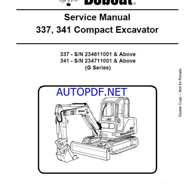 Bobcat 337 Excavator Service Manual (6902741) (SN 234611001-234699999)