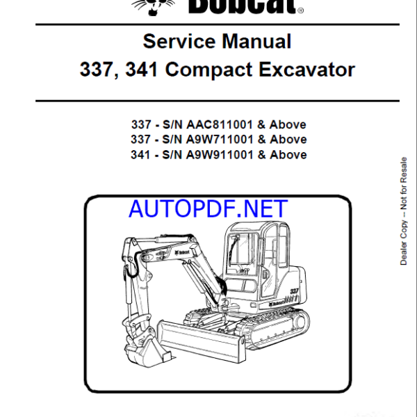 Bobcat 337 Excavator Service Manual (6986746) (SN AAC811001-AAC899999)